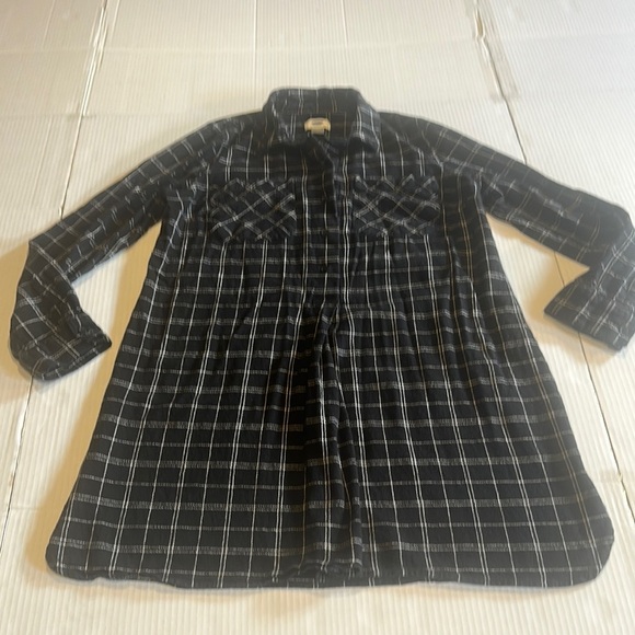 Old Navy Black and White Plaid Long Shirt dress w 3/4 length sleeves open sides - Picture 1 of 12